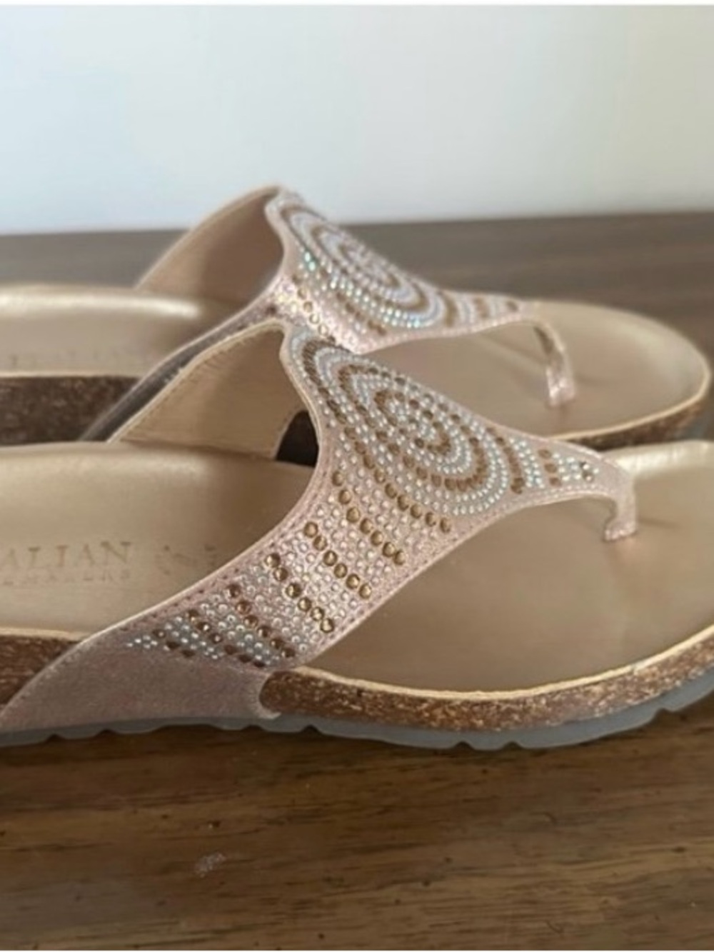 Italian Shoemakers Gold Thong Cork Sandals